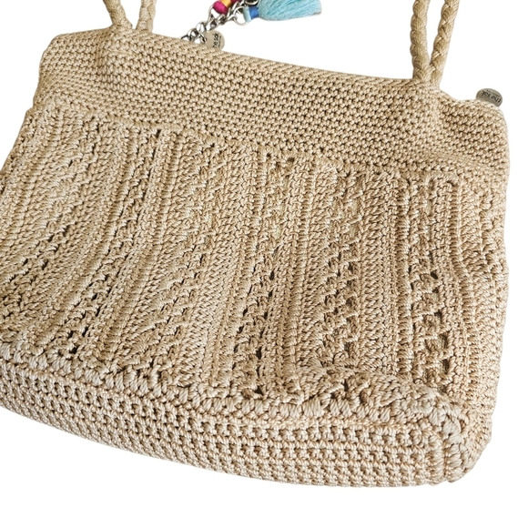 The Sak Crochet Boho Elegant Tan Woven Bag with Colorful Tassels - Picture 6 of 6